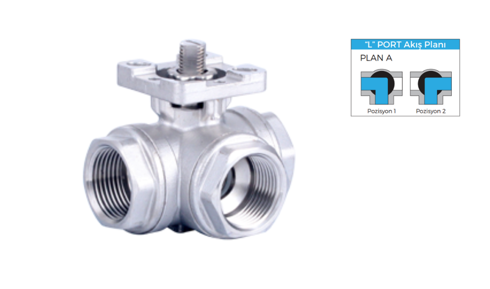 Mil Çıkışlı Paslanmaz 3 Yollu Küresel Vana DURAVIS